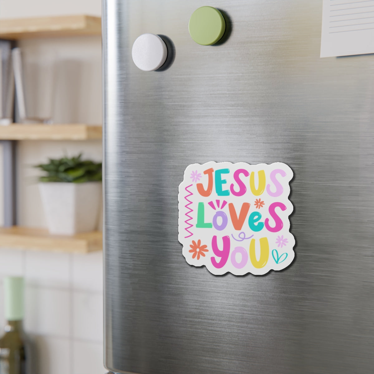 Magnet — "Jesus Loves You" Colorful Die-Cut Christian Fridge Magnet