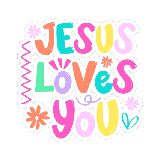 Jesus Loves You Colorful Faith Sticker — Kiss-Cut Vinyl Sticker for Laptops, Water Bottles & Bibles