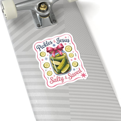 Sticker — “Pickles & Jesus: Salty & Saved” Decorative Kiss-Cut Sticker