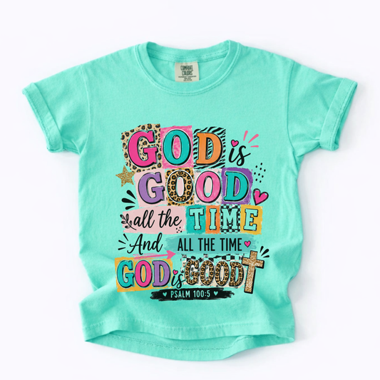 Youth Tee — Colorful 'God Is Good All The Time' Inspirational Christian Shirt