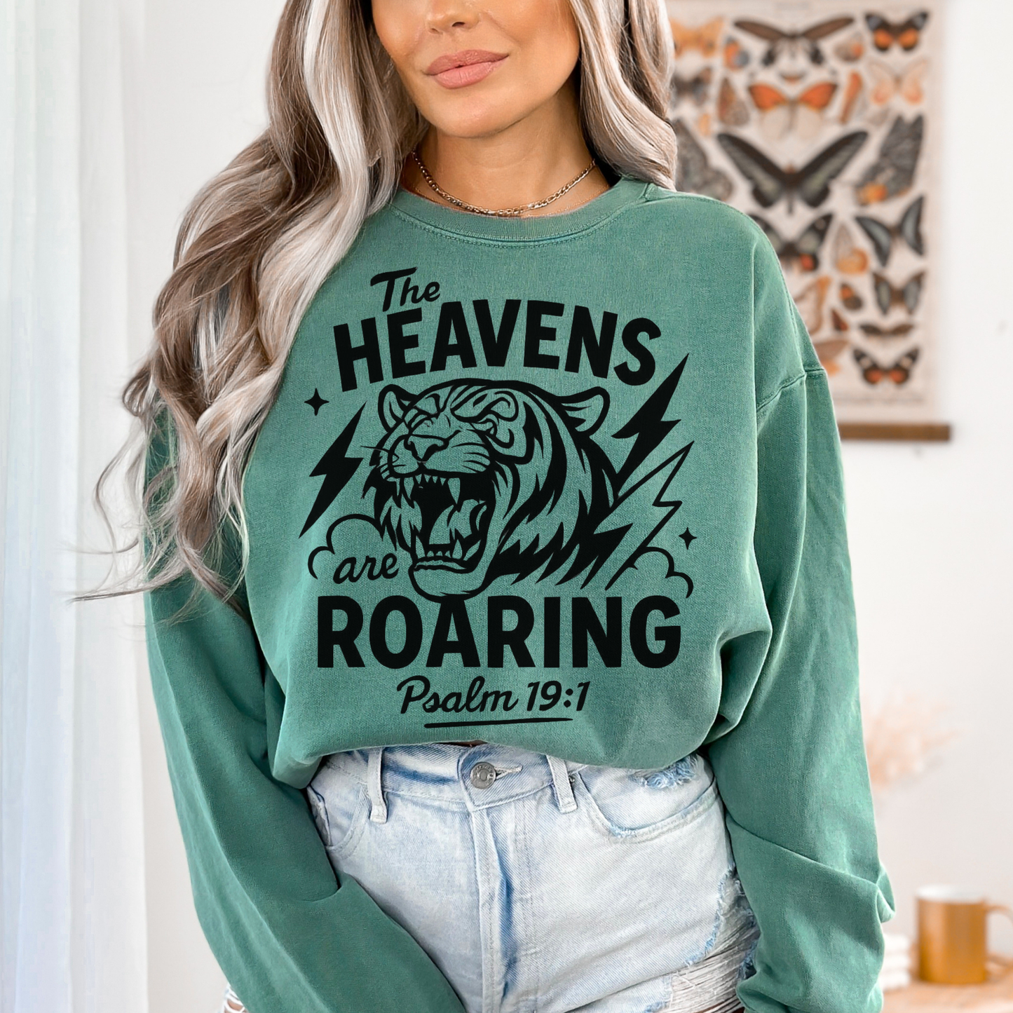 Roaring Heavens Sweatshirt — Psalm 19:1 Tiger Graphic Crewneck