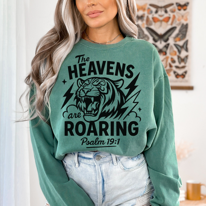 Roaring Heavens Sweatshirt — Psalm 19:1 Tiger Graphic Crewneck