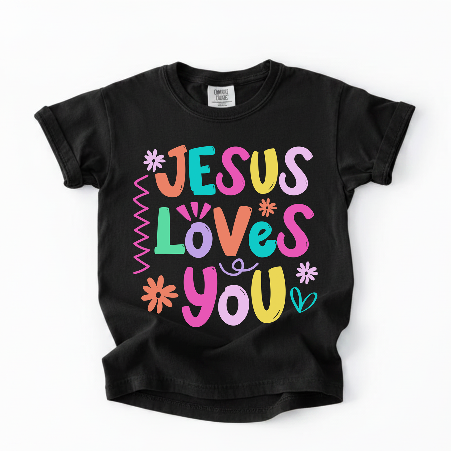 Youth Tee — "Jesus Loves You" Colorful Kids Christian Shirt