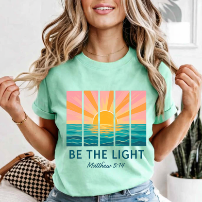 Be The Light Sunset T-Shirt — Matthew 5:14 Christian Tee
