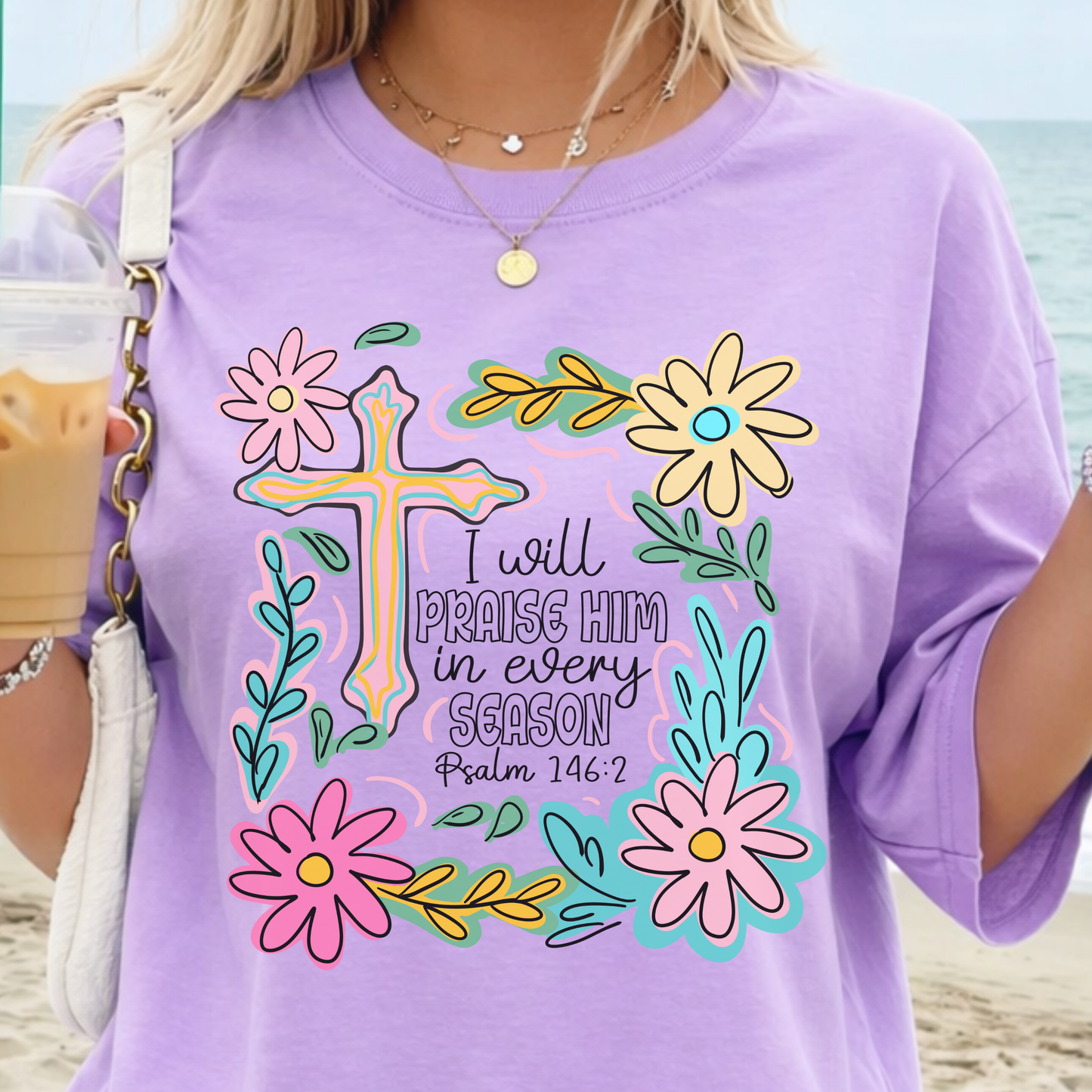 Faith Floral T‑Shirt — "I Will Praise Him" Christian Graphic Tee