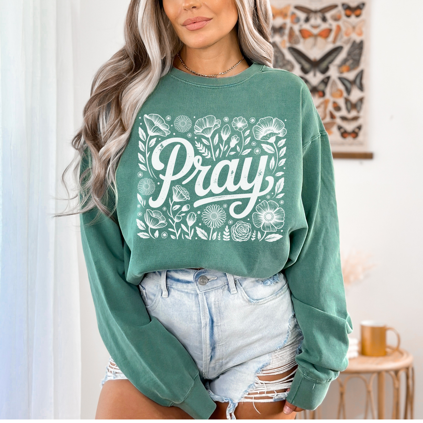 Pray Floral Sweatshirt — Inspirational Prayer Crewneck