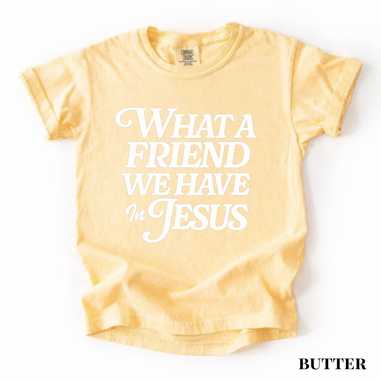 Youth Tee — "What a Friend We Have in Jesus" Christian Scripture Shirt