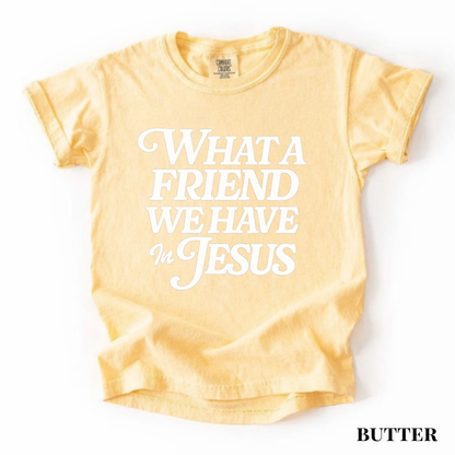 Youth Tee — "What a Friend We Have in Jesus" Christian Scripture Shirt