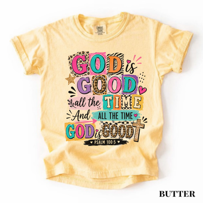 Youth Tee — Colorful 'God Is Good All The Time' Inspirational Christian Shirt