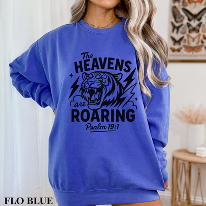 Roaring Heavens Sweatshirt — Psalm 19:1 Tiger Graphic Crewneck