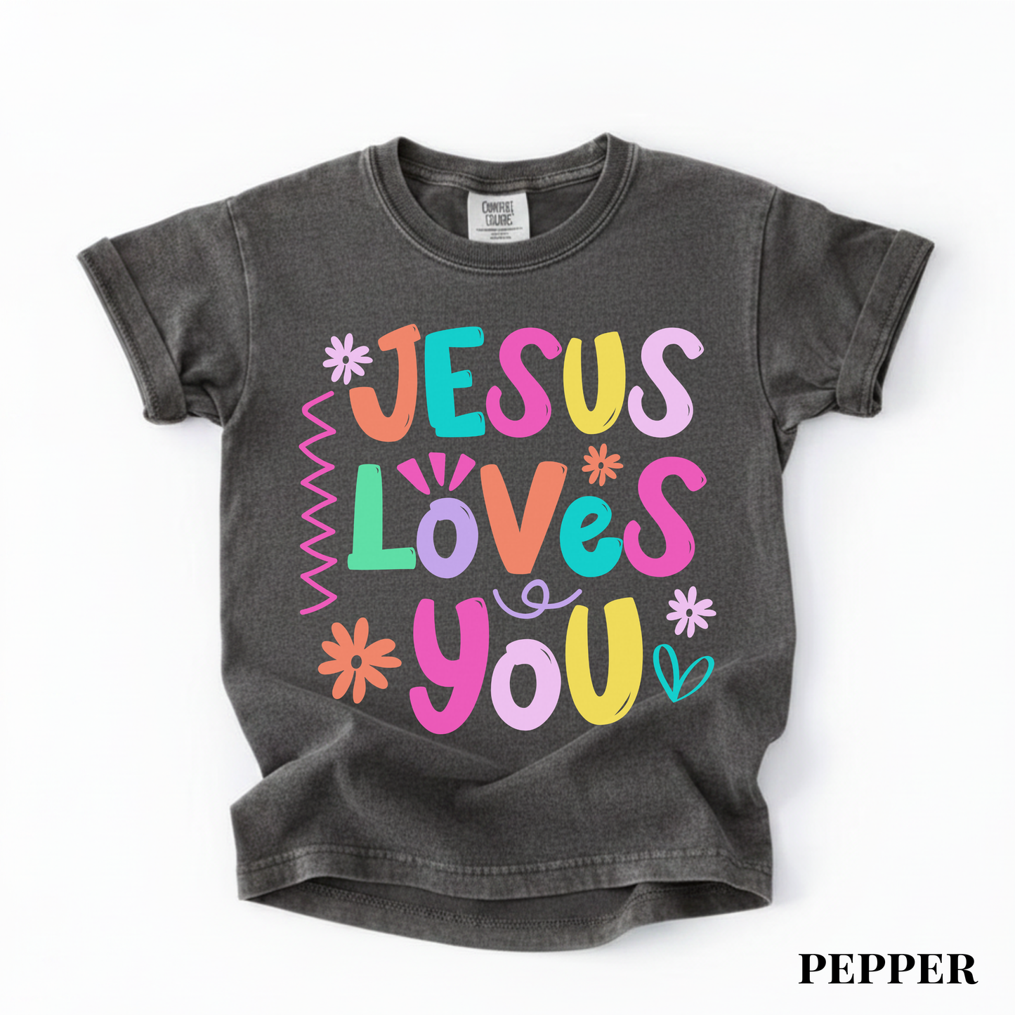 Youth Tee — "Jesus Loves You" Colorful Kids Christian Shirt
