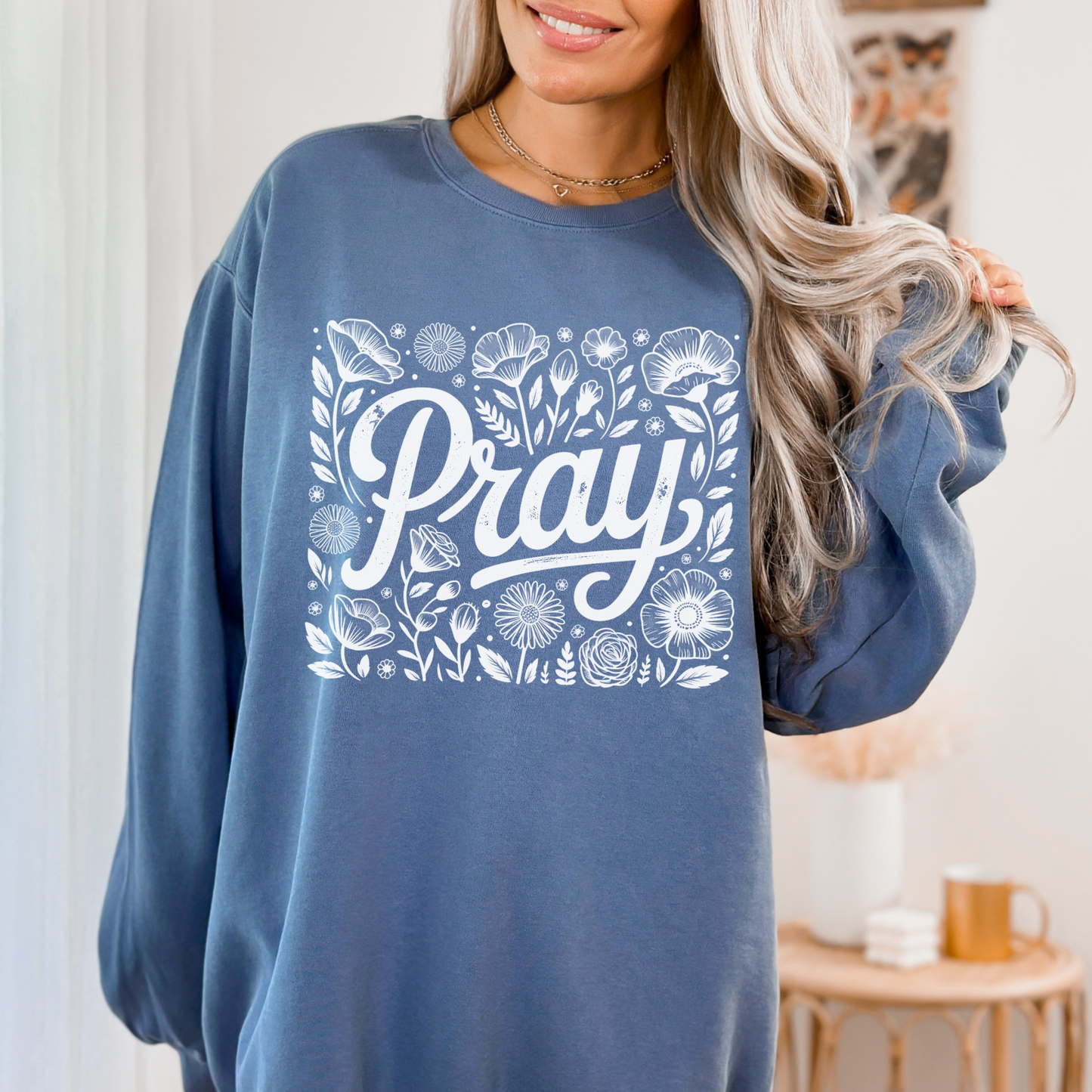 Pray Floral Sweatshirt — Inspirational Prayer Crewneck