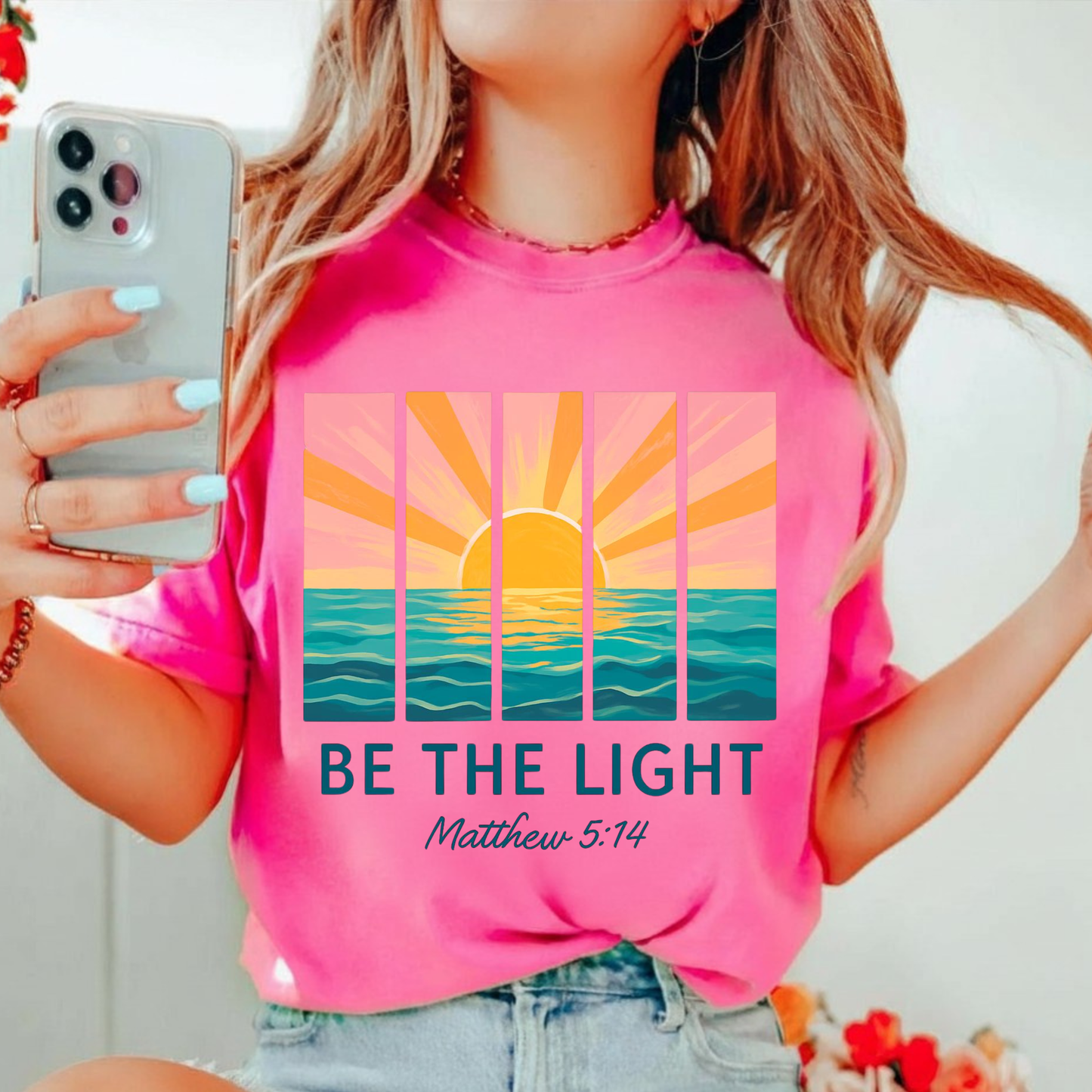Be The Light Sunset T-Shirt — Matthew 5:14 Christian Tee