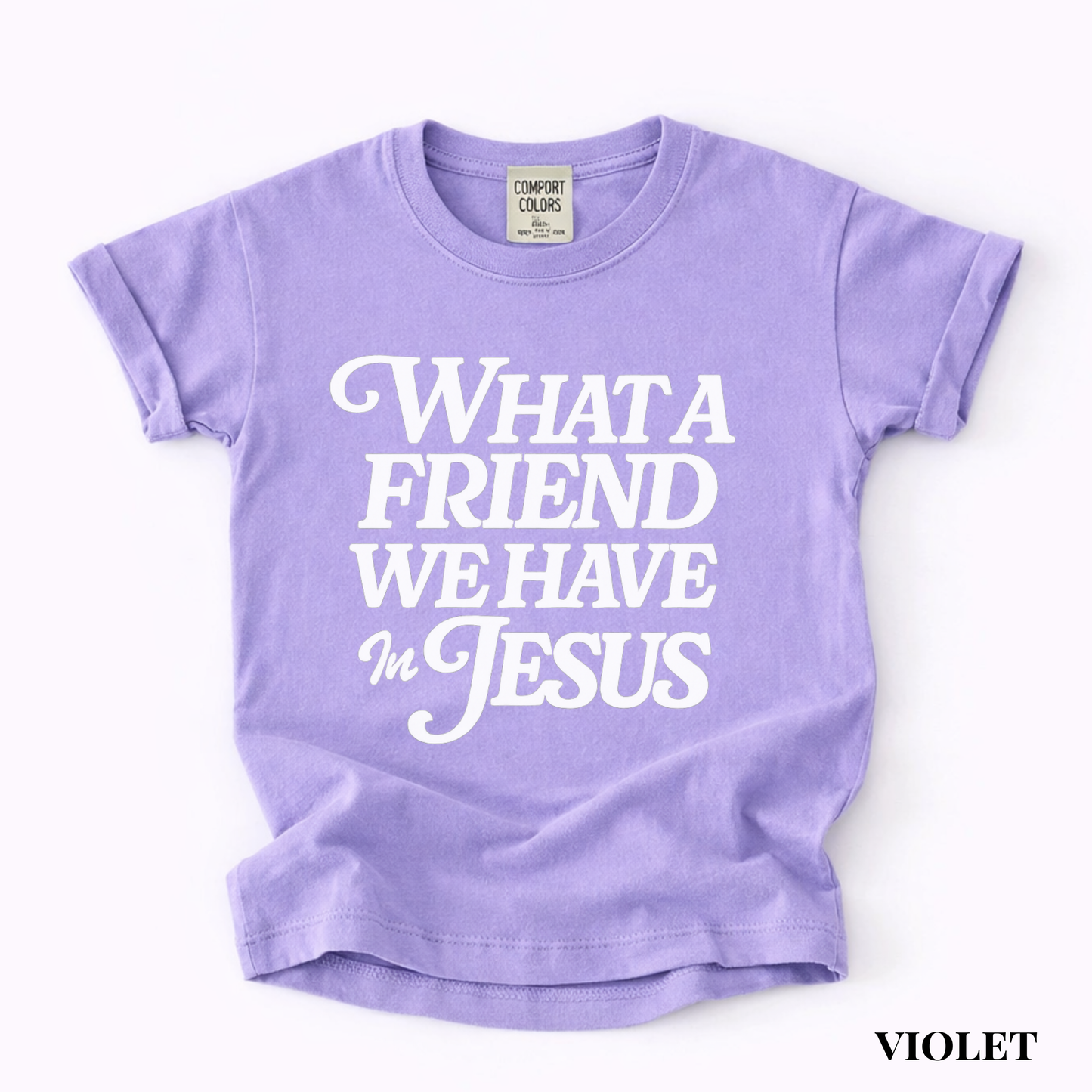 Youth Tee — "What a Friend We Have in Jesus" Christian Scripture Shirt
