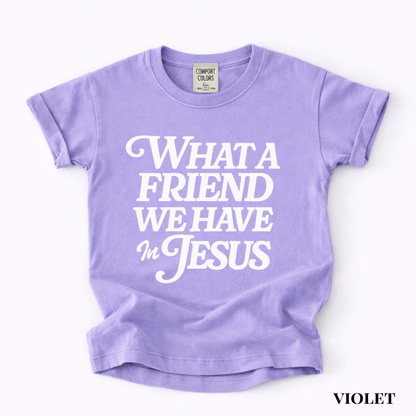 Youth Tee — "What a Friend We Have in Jesus" Christian Scripture Shirt