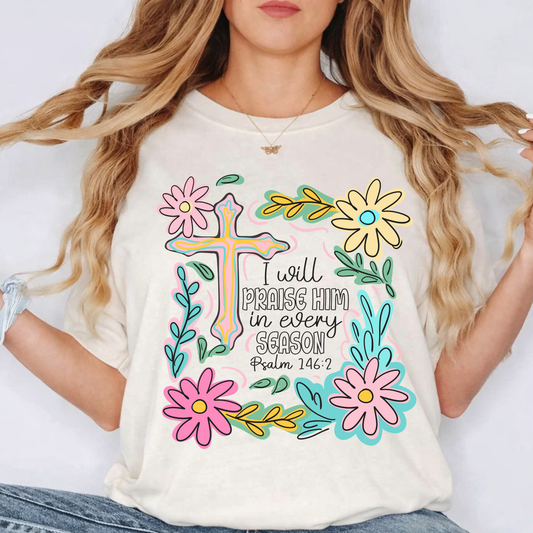 Faith Floral T‑Shirt — "I Will Praise Him" Christian Graphic Tee