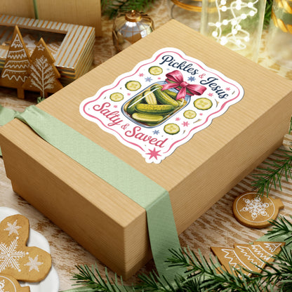 Sticker — “Pickles & Jesus: Salty & Saved” Decorative Kiss-Cut Sticker