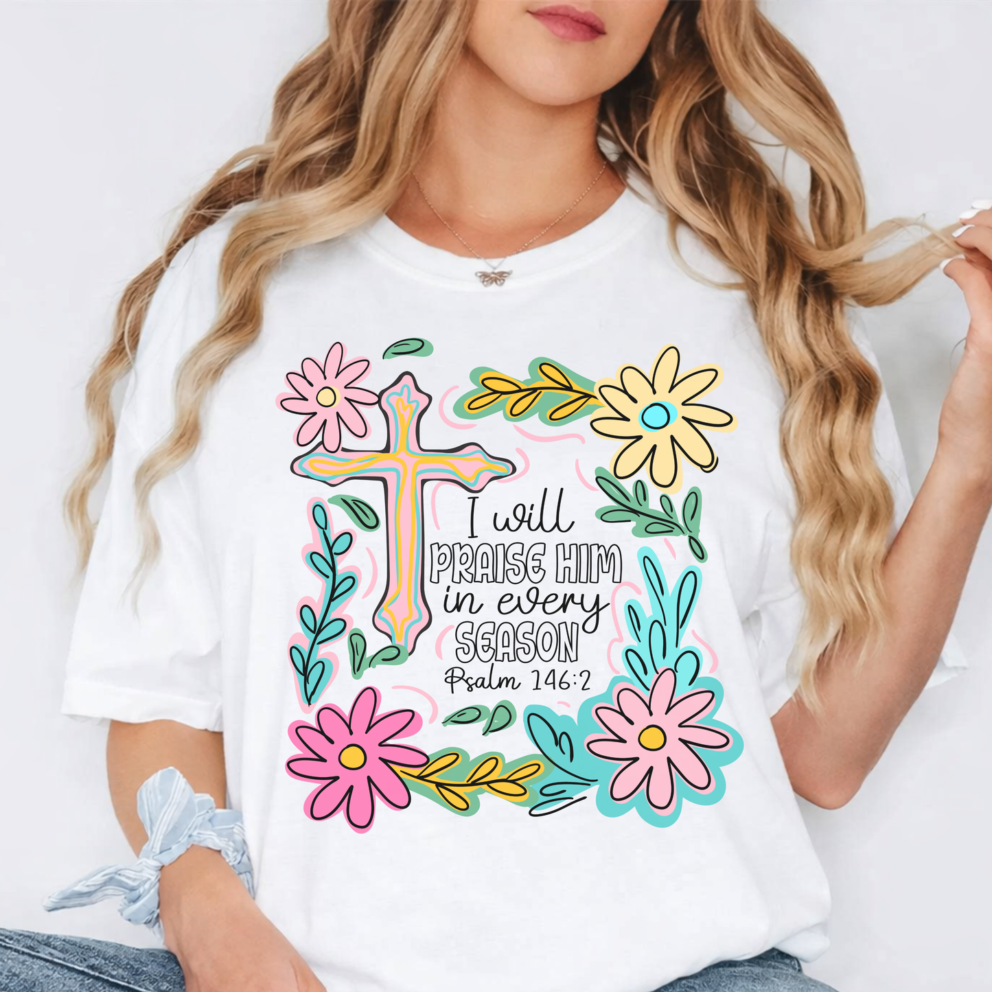 Faith Floral T‑Shirt — "I Will Praise Him" Christian Graphic Tee