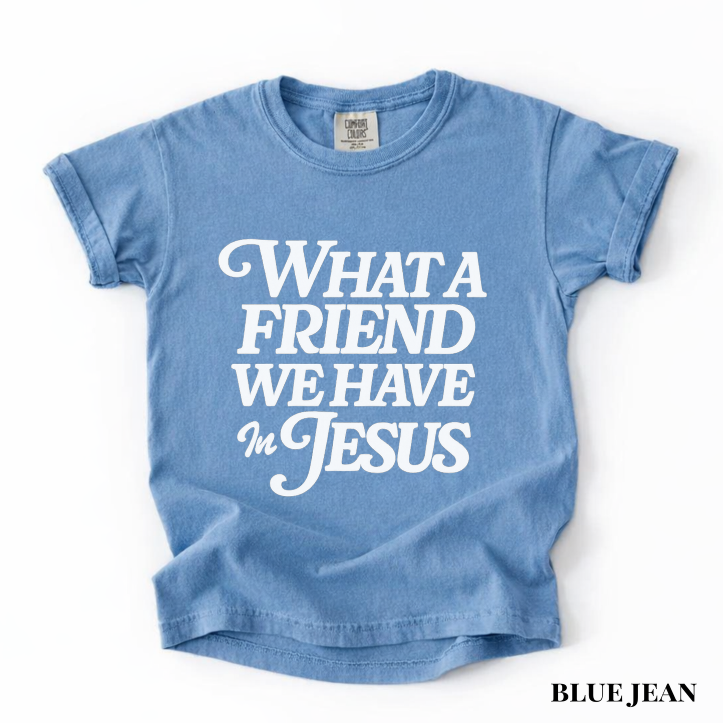 Youth Tee — "What a Friend We Have in Jesus" Christian Scripture Shirt
