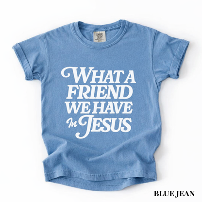 Youth Tee — "What a Friend We Have in Jesus" Christian Scripture Shirt