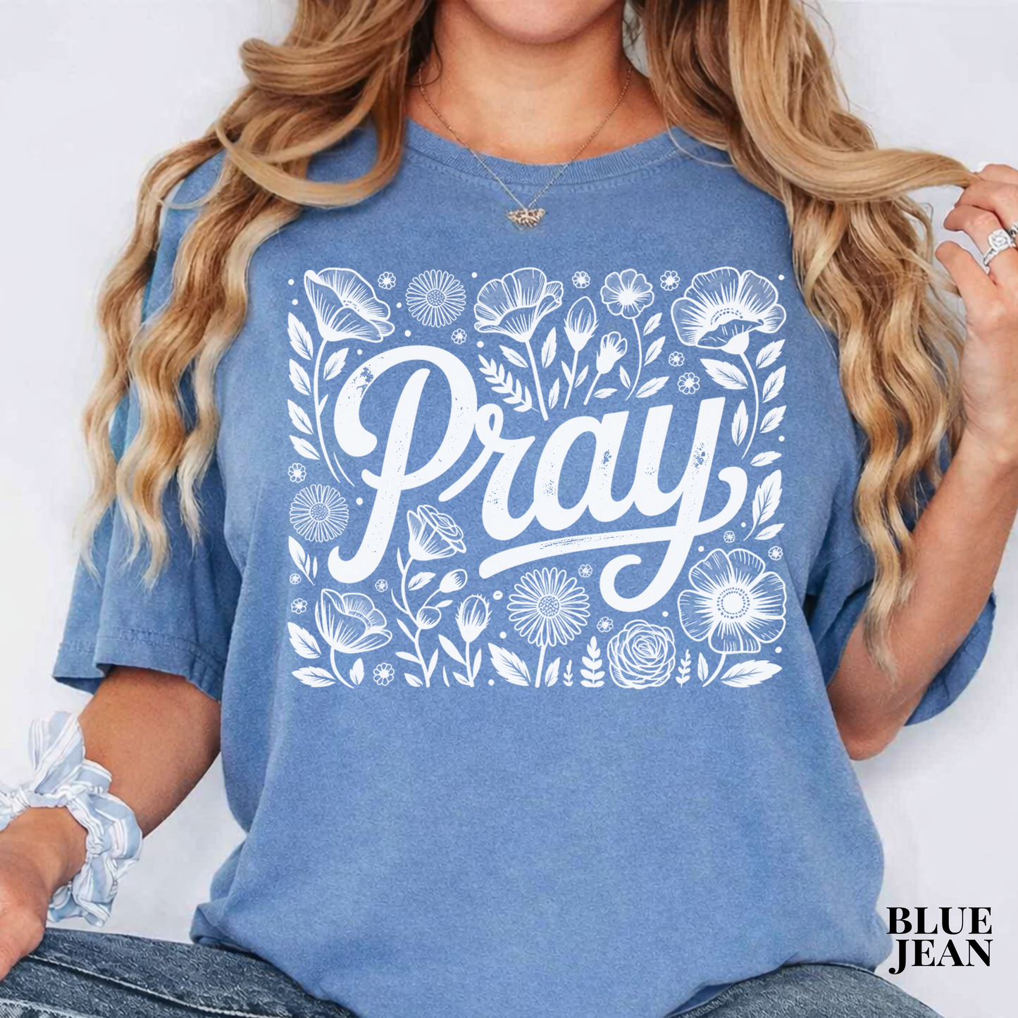 Pray Floral T-Shirt — Inspirational Faith Tee with Hand-Lettered Design