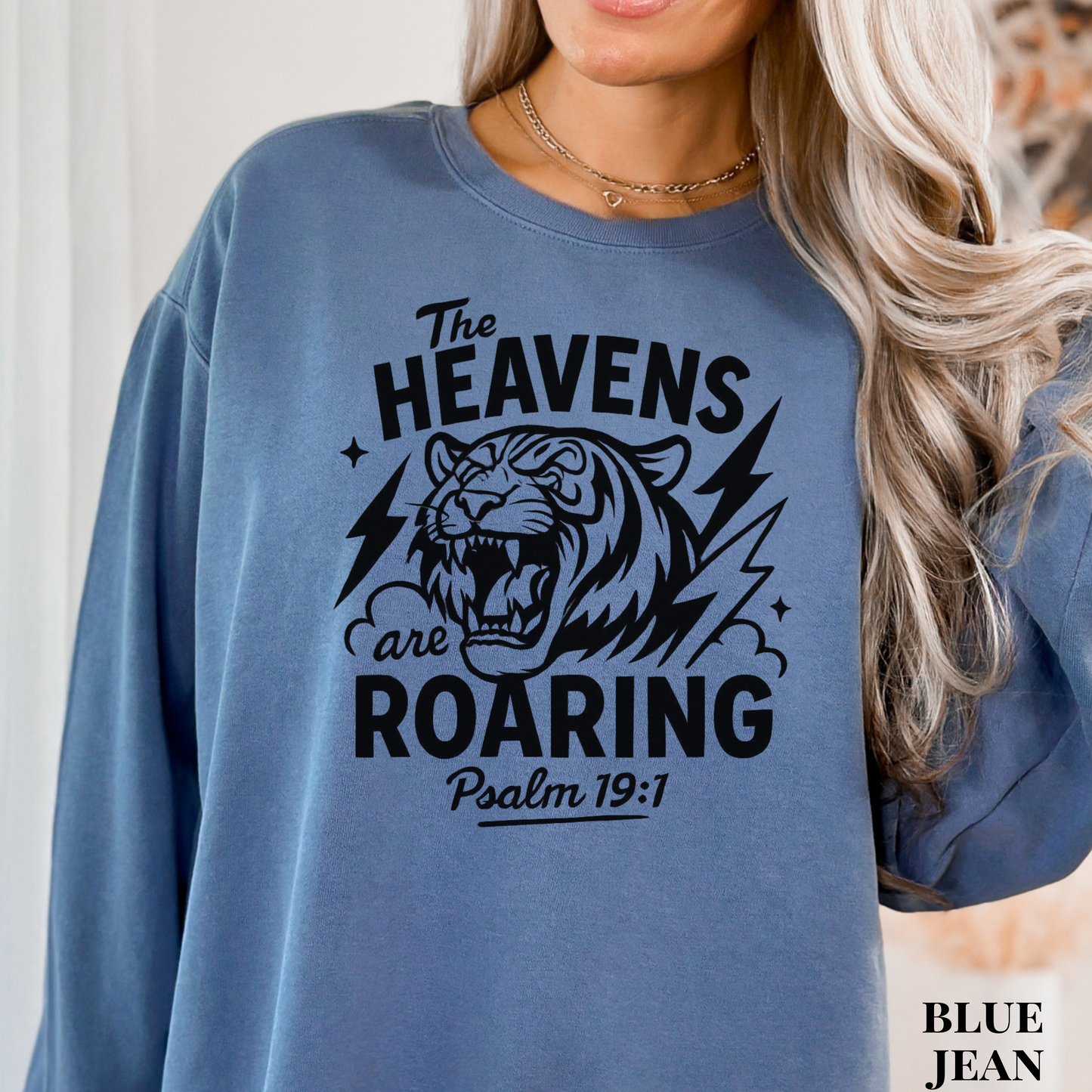 Roaring Heavens Sweatshirt — Psalm 19:1 Tiger Graphic Crewneck