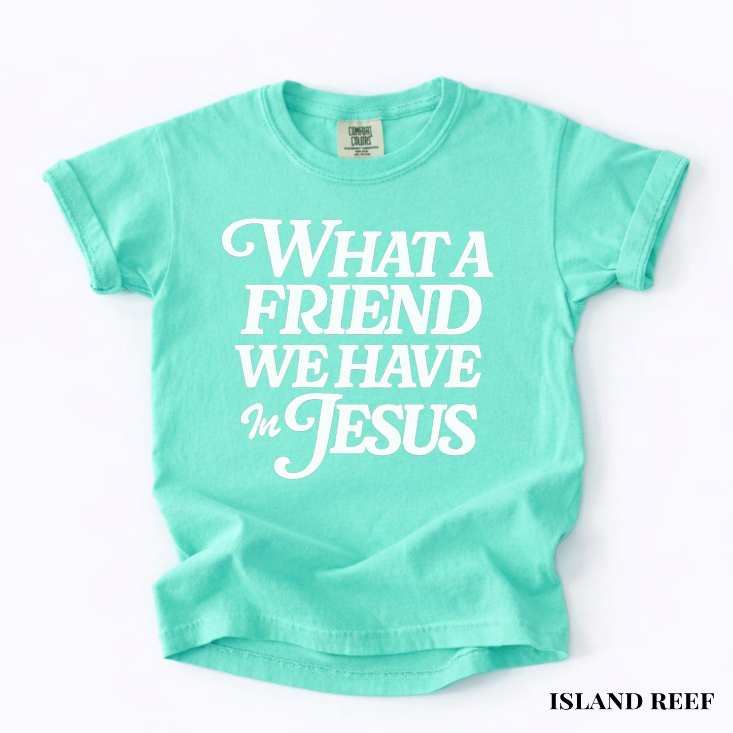 Youth Tee — "What a Friend We Have in Jesus" Christian Scripture Shirt