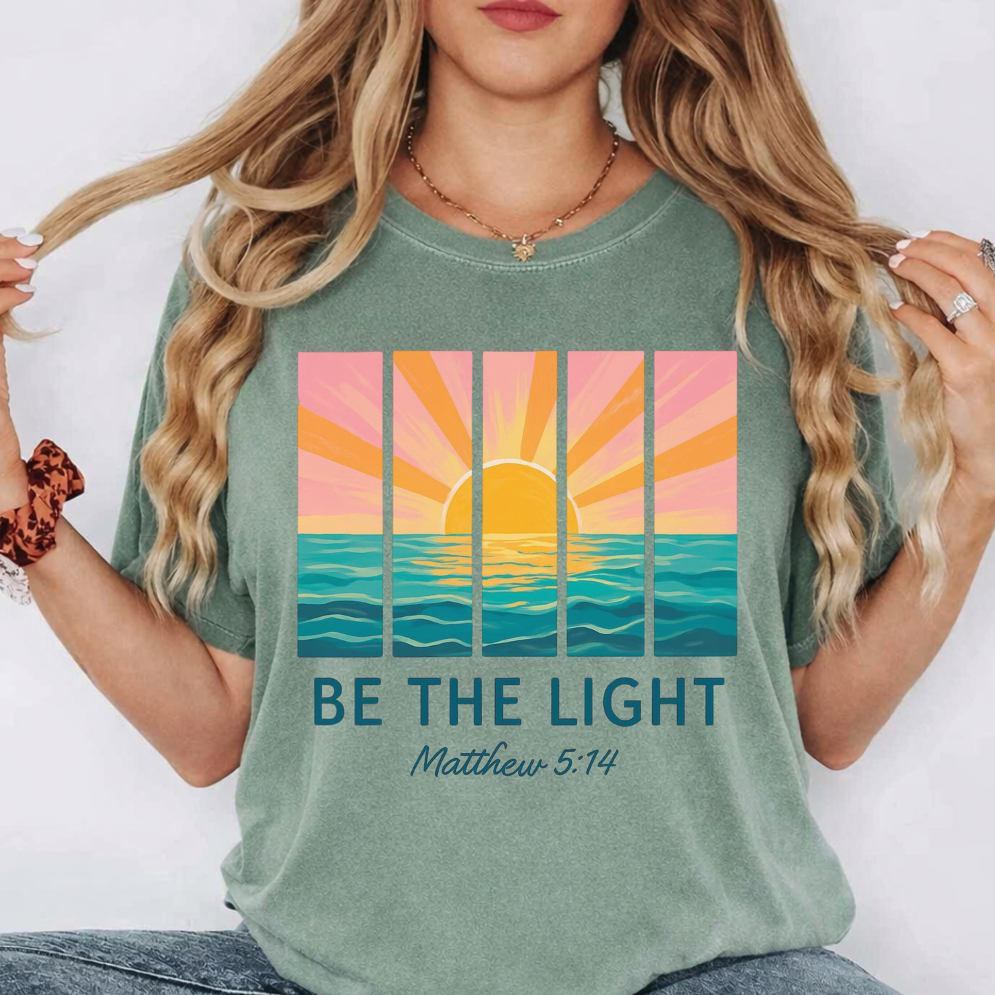 Be The Light Sunset T-Shirt — Matthew 5:14 Christian Tee