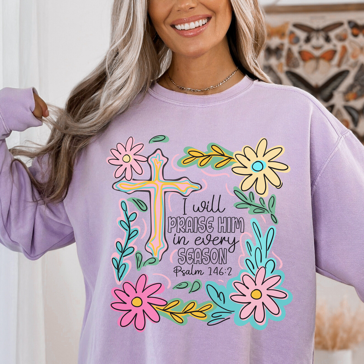 Faith Floral Sweatshirt — "I Will Praise Him" Christian Graphic Crewneck