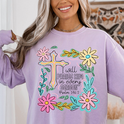 Faith Floral Sweatshirt — "I Will Praise Him" Christian Graphic Crewneck