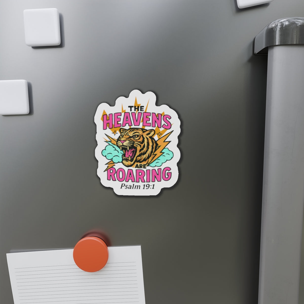 Die-Cut Magnet — “The Heavens Are Roaring” Tiger Psalm 19:1 Inspirational Sticker