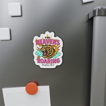 Die-Cut Magnet — “The Heavens Are Roaring” Tiger Psalm 19:1 Inspirational Sticker