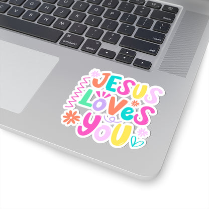 Jesus Loves You Colorful Faith Sticker — Kiss-Cut Vinyl Sticker for Laptops, Water Bottles & Bibles