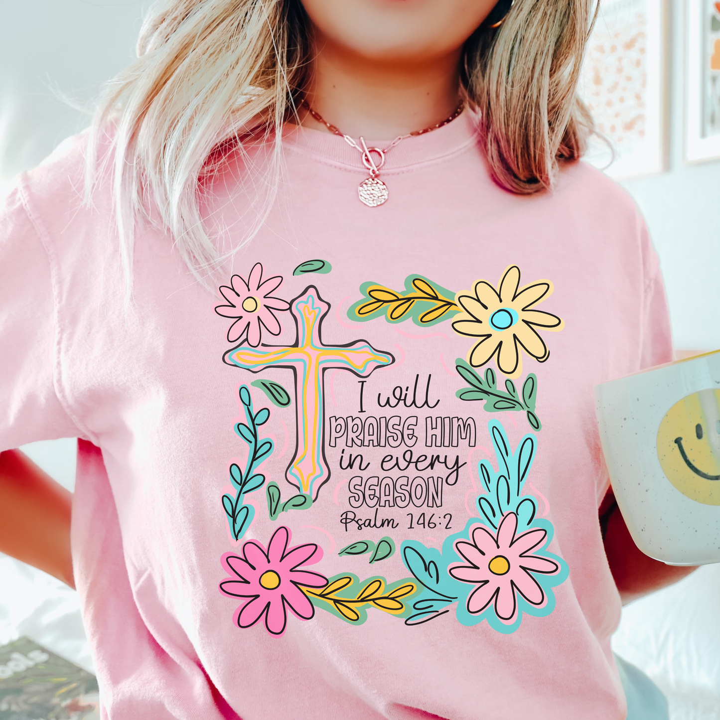 Faith Floral T‑Shirt — "I Will Praise Him" Christian Graphic Tee