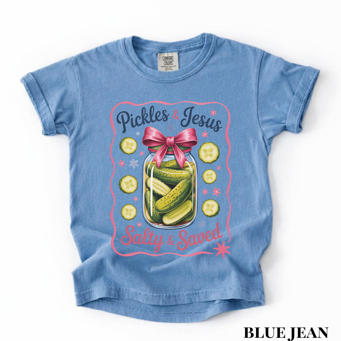 Youth Tee — “Pickles & Jesus Salty & Saved” Graphic T-Shirt