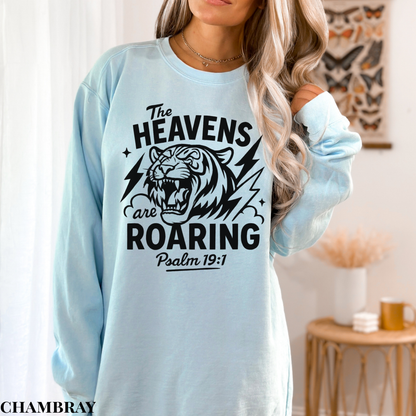 Roaring Heavens Sweatshirt — Psalm 19:1 Tiger Graphic Crewneck