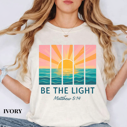 Be The Light Sunset T-Shirt — Matthew 5:14 Christian Tee