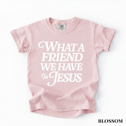 Youth Tee — "What a Friend We Have in Jesus" Christian Scripture Shirt