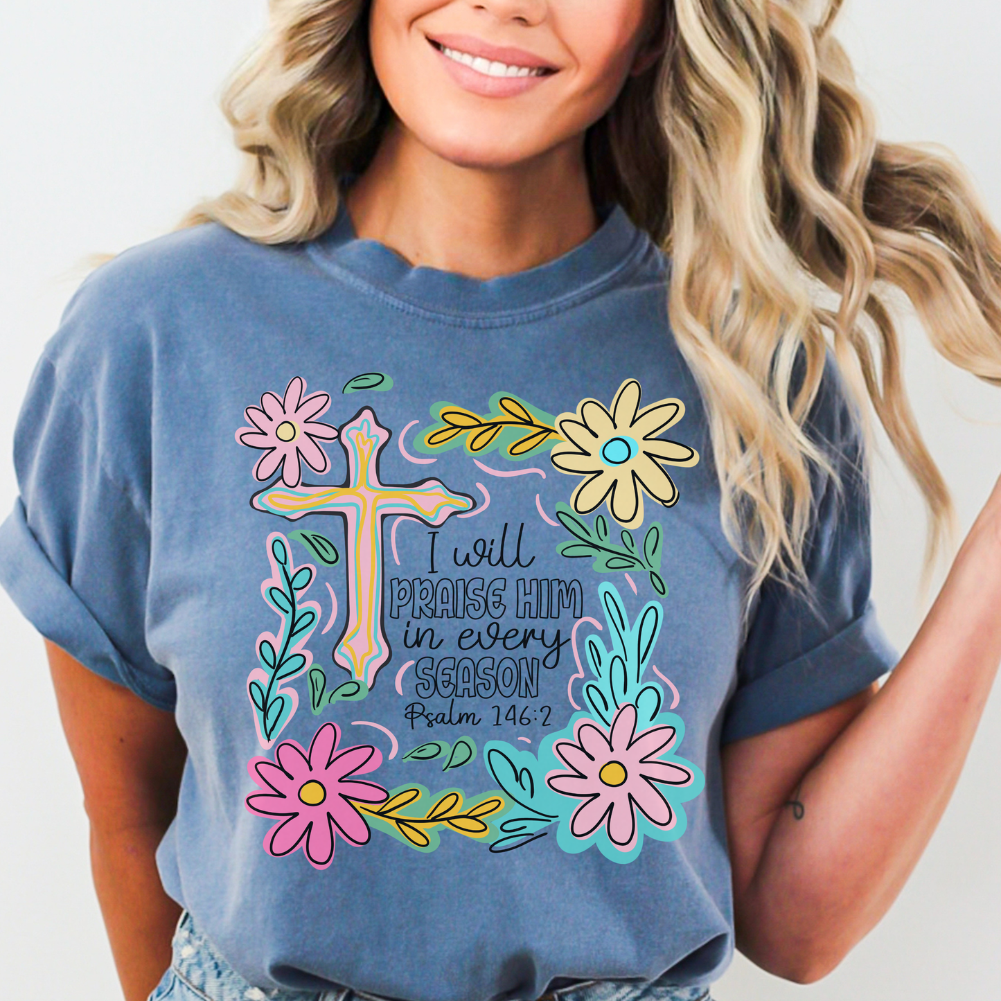 Faith Floral T‑Shirt — "I Will Praise Him" Christian Graphic Tee