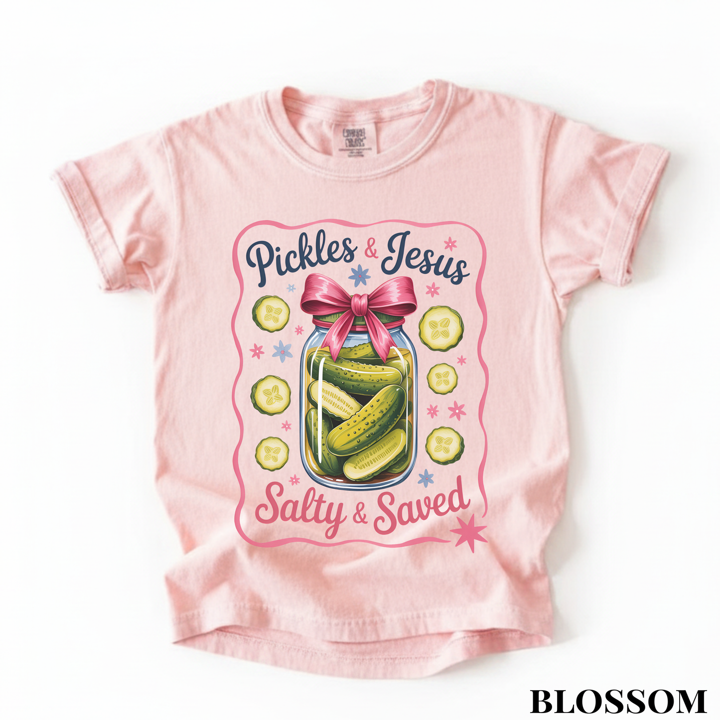 Youth Tee — “Pickles & Jesus Salty & Saved” Graphic T-Shirt