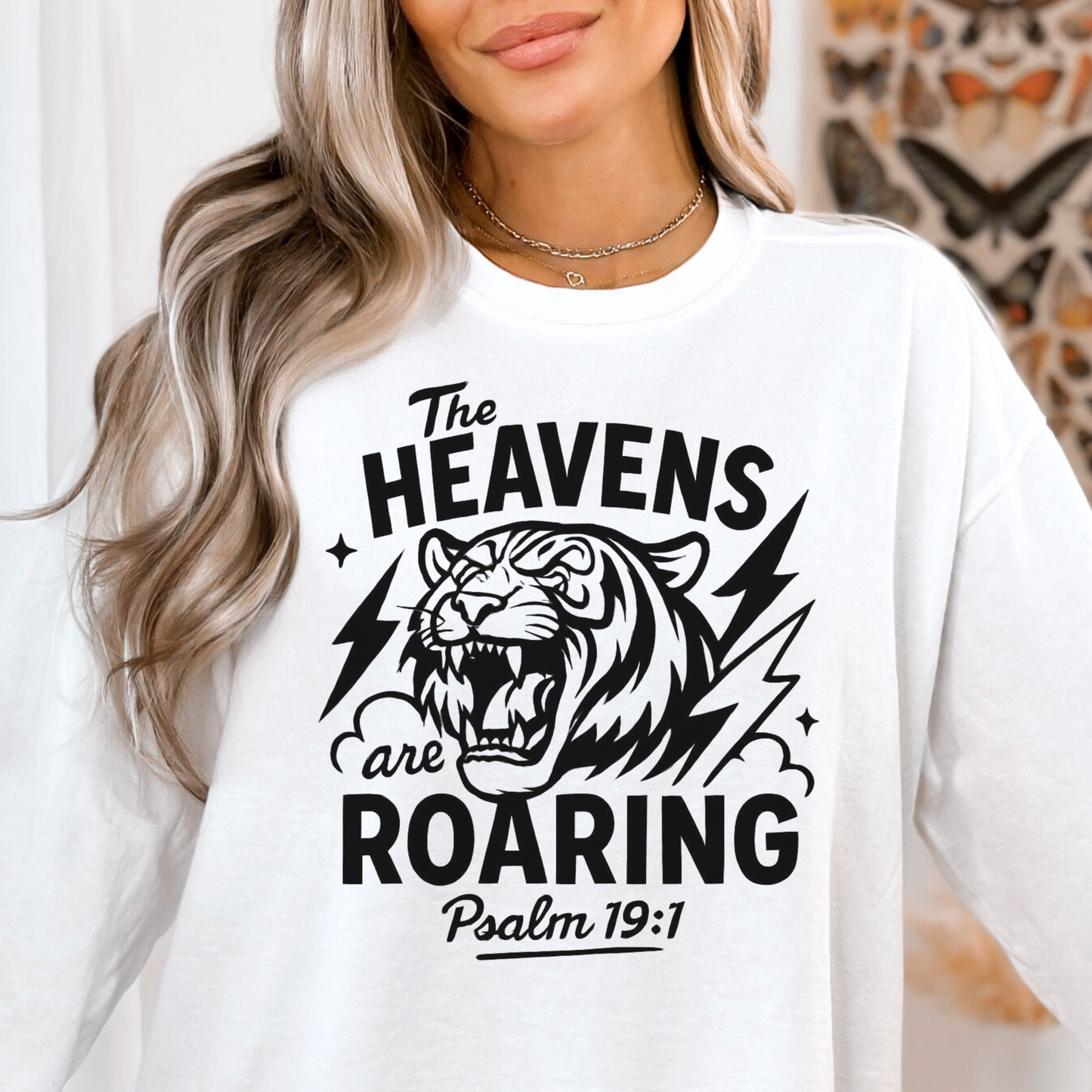 Roaring Heavens Sweatshirt — Psalm 19:1 Tiger Graphic Crewneck