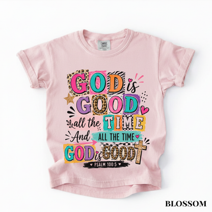 Youth Tee — Colorful 'God Is Good All The Time' Inspirational Christian Shirt
