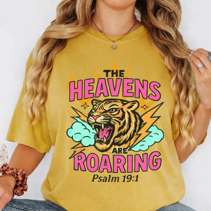 Heavens Are Roaring T-shirt — Psalm 19:1 Tiger Graphic Tee