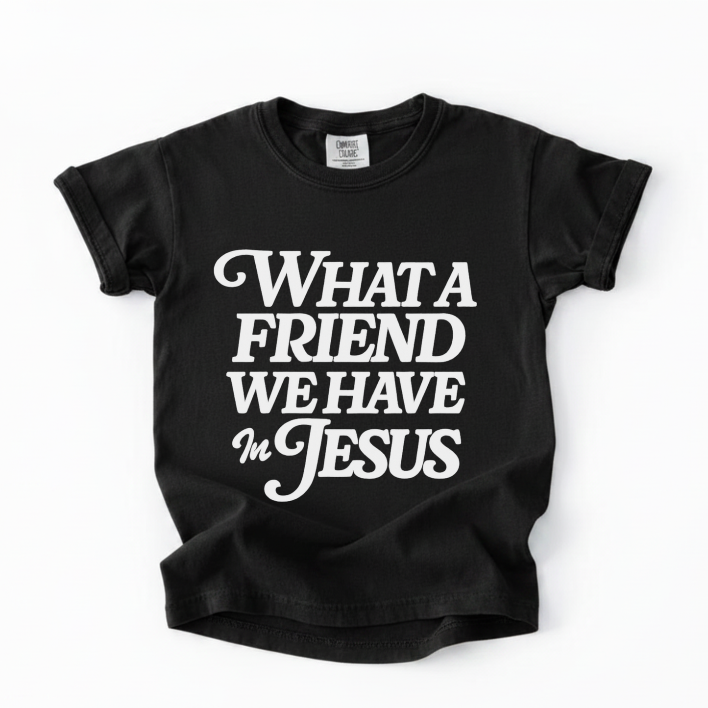 Youth Tee — "What a Friend We Have in Jesus" Christian Scripture Shirt