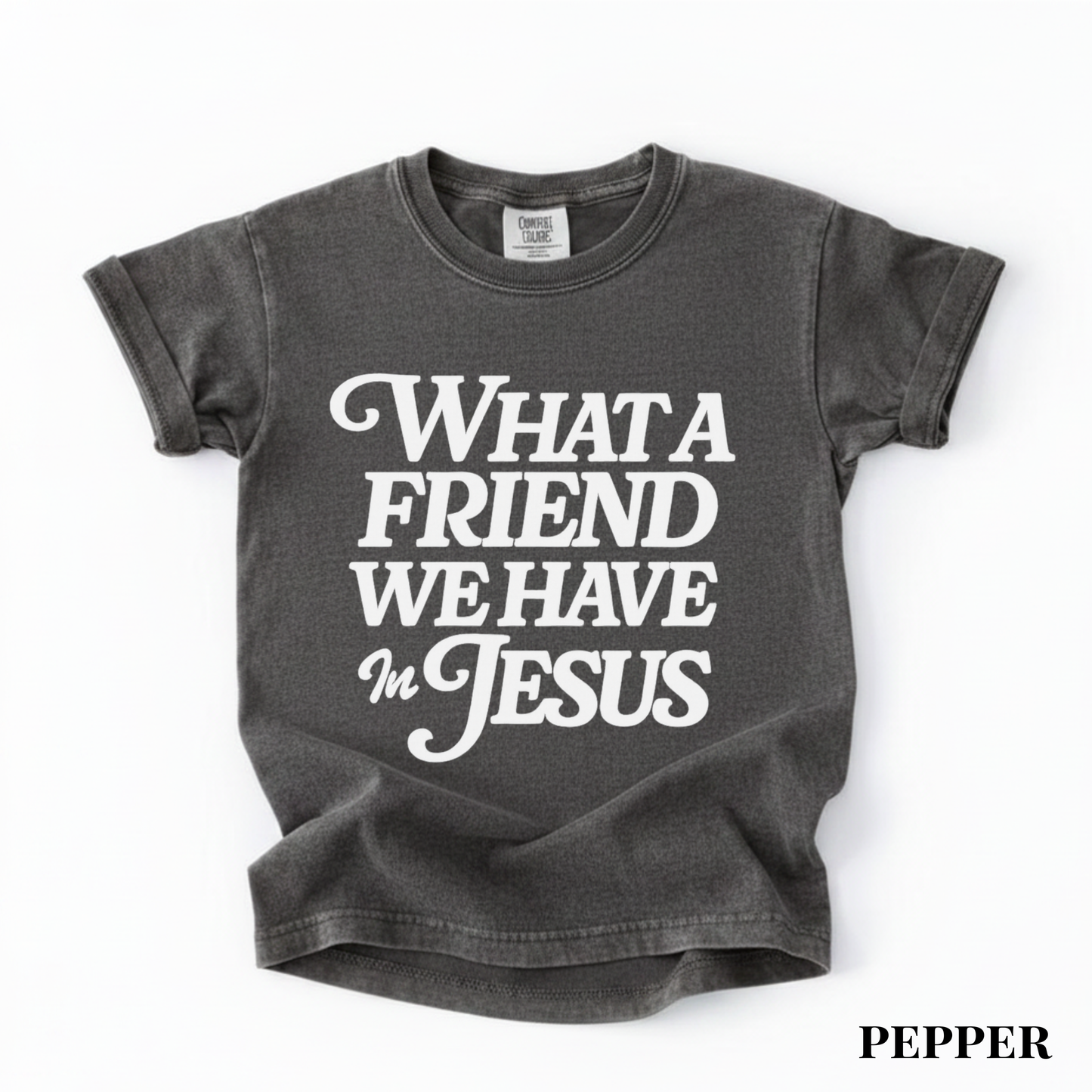 Youth Tee — "What a Friend We Have in Jesus" Christian Scripture Shirt