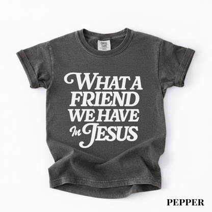 Youth Tee — "What a Friend We Have in Jesus" Christian Scripture Shirt