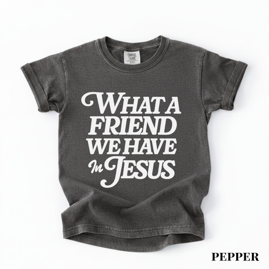 Youth Tee — "What a Friend We Have in Jesus" Christian Scripture Shirt