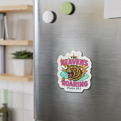 Die-Cut Magnet — “The Heavens Are Roaring” Tiger Psalm 19:1 Inspirational Sticker